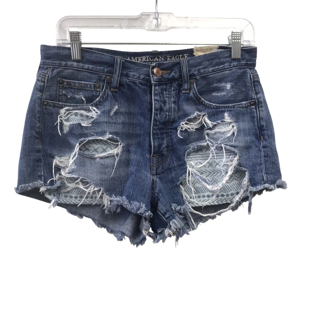 American Eagle Shorts Womens 6 Denim Blue Distressed Vintage Highrise Festival